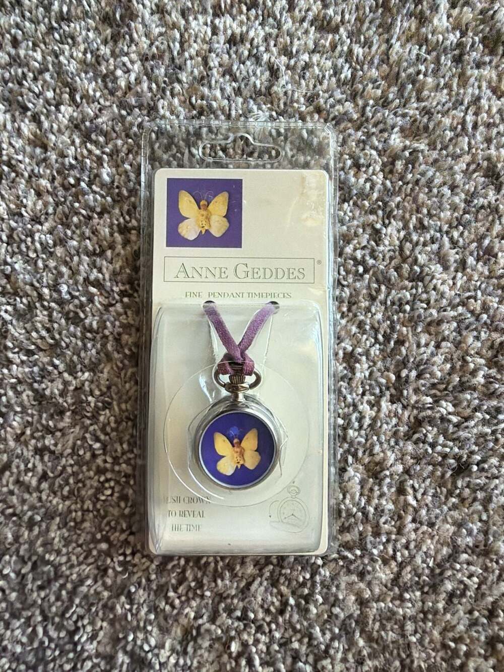 Anne Geddes Fine Pendant Timepiece Butterfly Pocket Watch Necklace